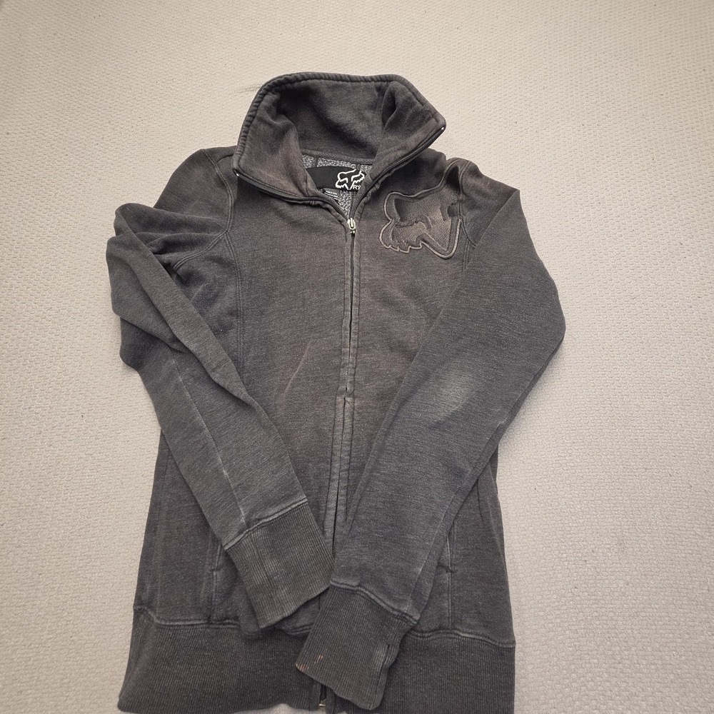 2K Fox Racing Womens Zip Up Jacket Size Extra Small Black Faded Fleece